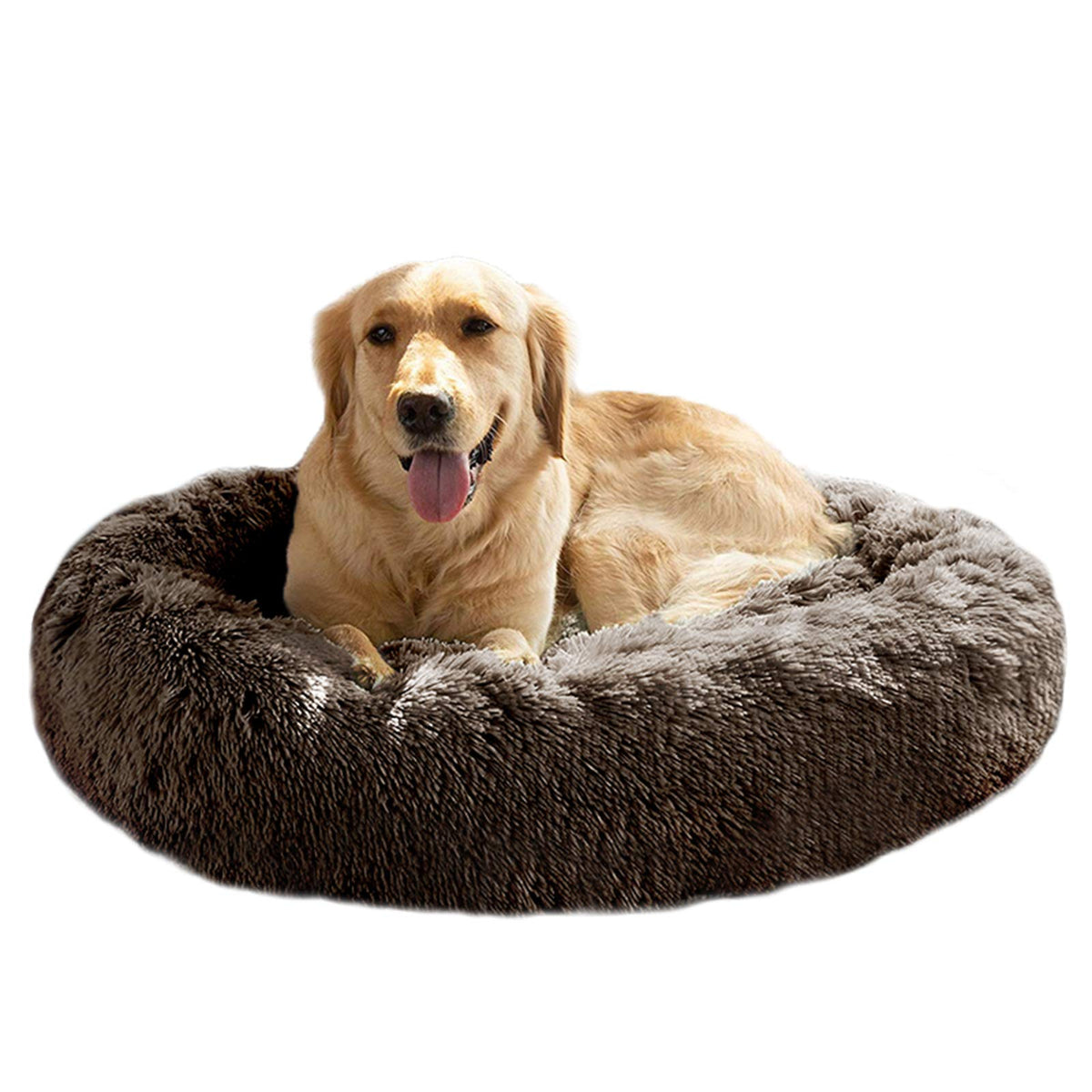 MFOX Calming Dog Bed plush faux fur close-up for cozy lounging.