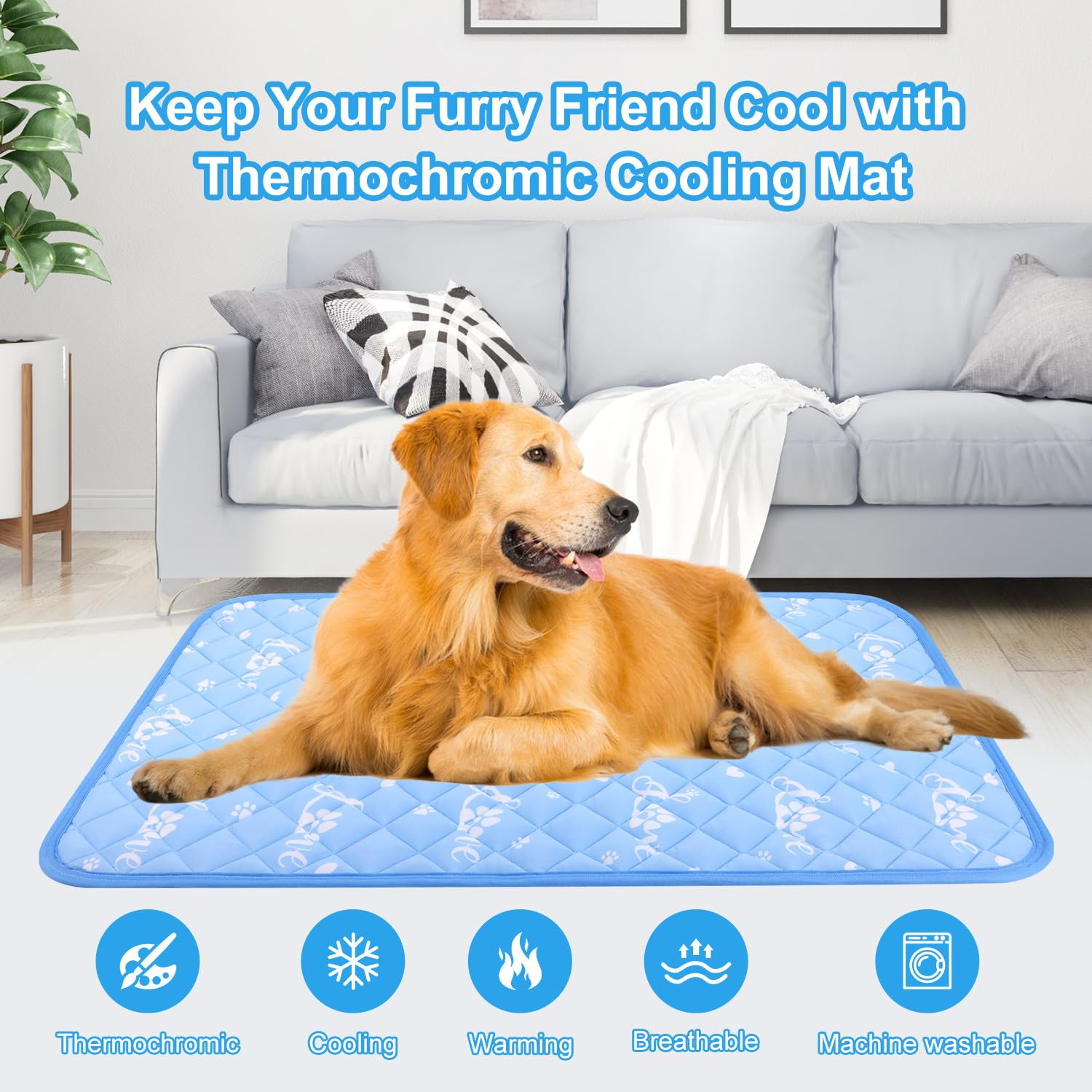 MH MYLUNE HOME dog cooling mat endothermic color change demonstrates real-time cooling feedback for pet comfort monitoring.