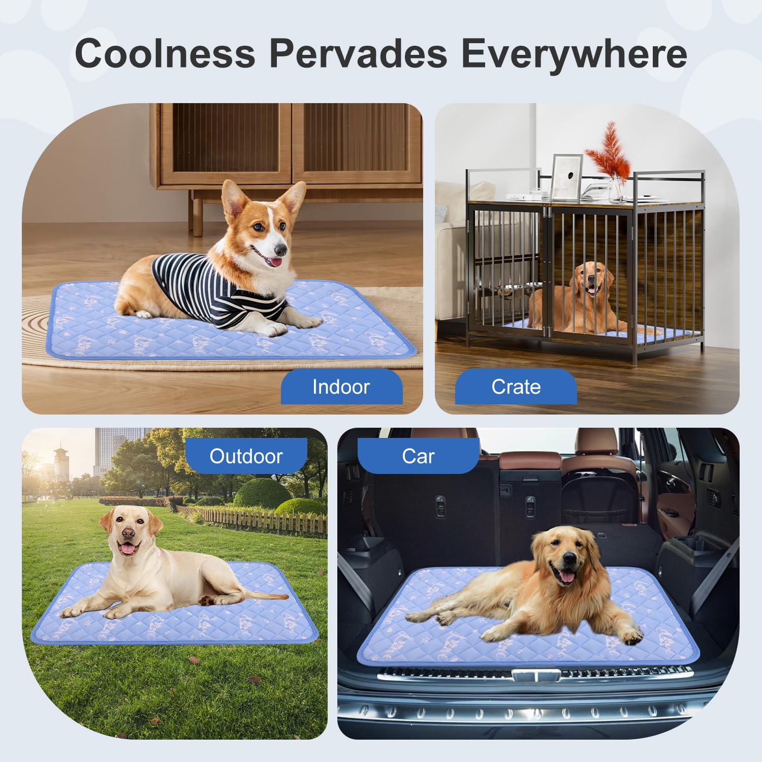 MH MYLUNE HOME dog cooling mat non-slip safe surface supports lounging on beds, sofas, and cars.