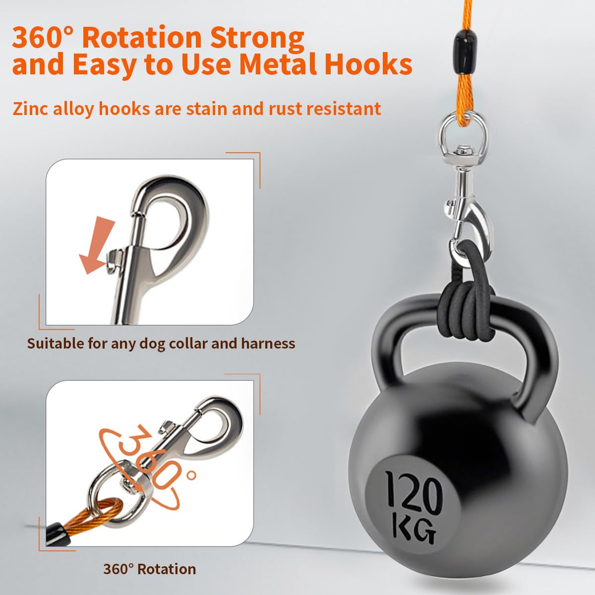 Mi Metty chew-proof coated wire rope highlights durability against chewing during walks.