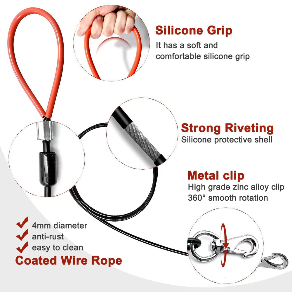 Mi Metty chew-proof dog leash close-up showing coated wire rope durability.