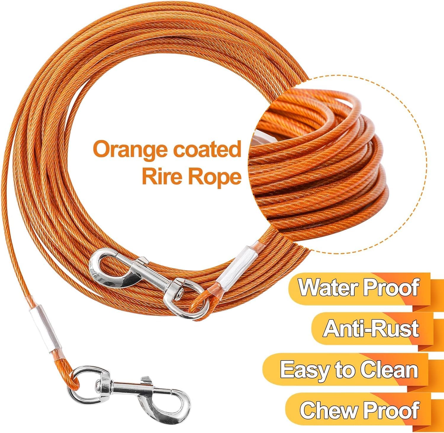 Mi Metty tie-out cable 100ft orange ideal for large dogs