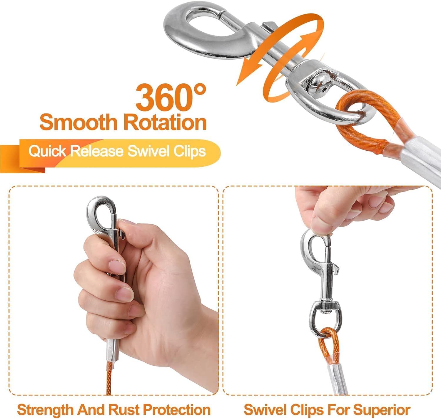 Mi Metty tie-out cable 30ft orange enables flexible yard setup