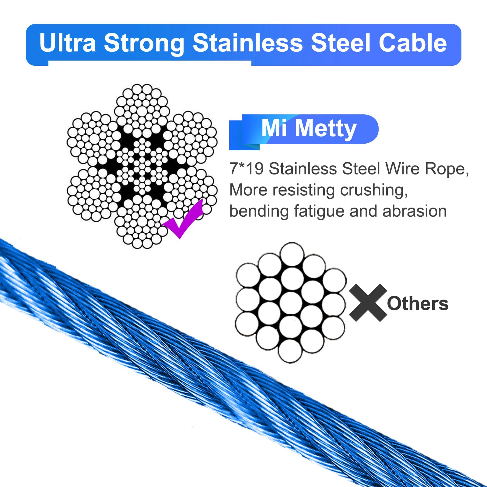 Mi Metty tie out cable 50ft extended length supports safe outdoor exploration.