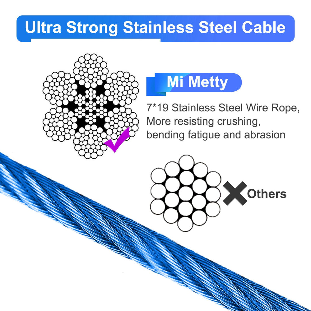 Mi Metty tie out cable 50ft extended length supports safe outdoor exploration.