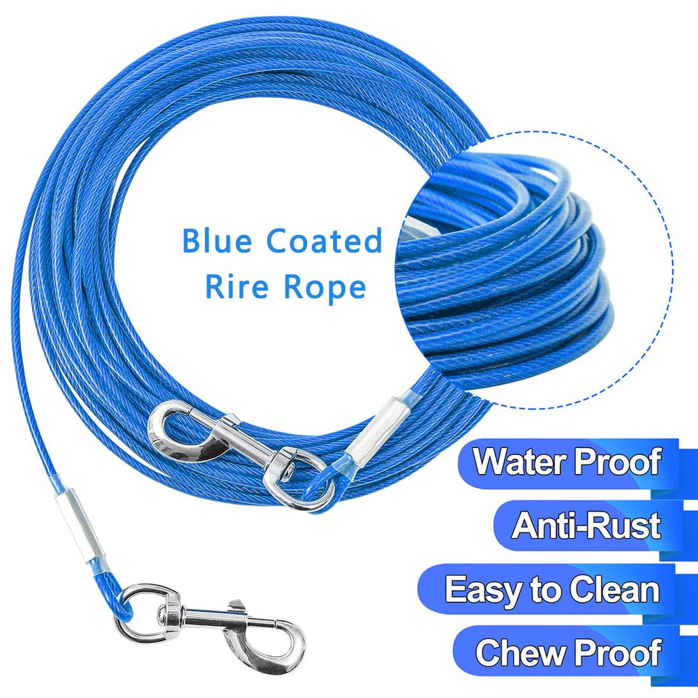 Mi Metty tie out cable closeup shows anti-bite durability and rust-proof coating.