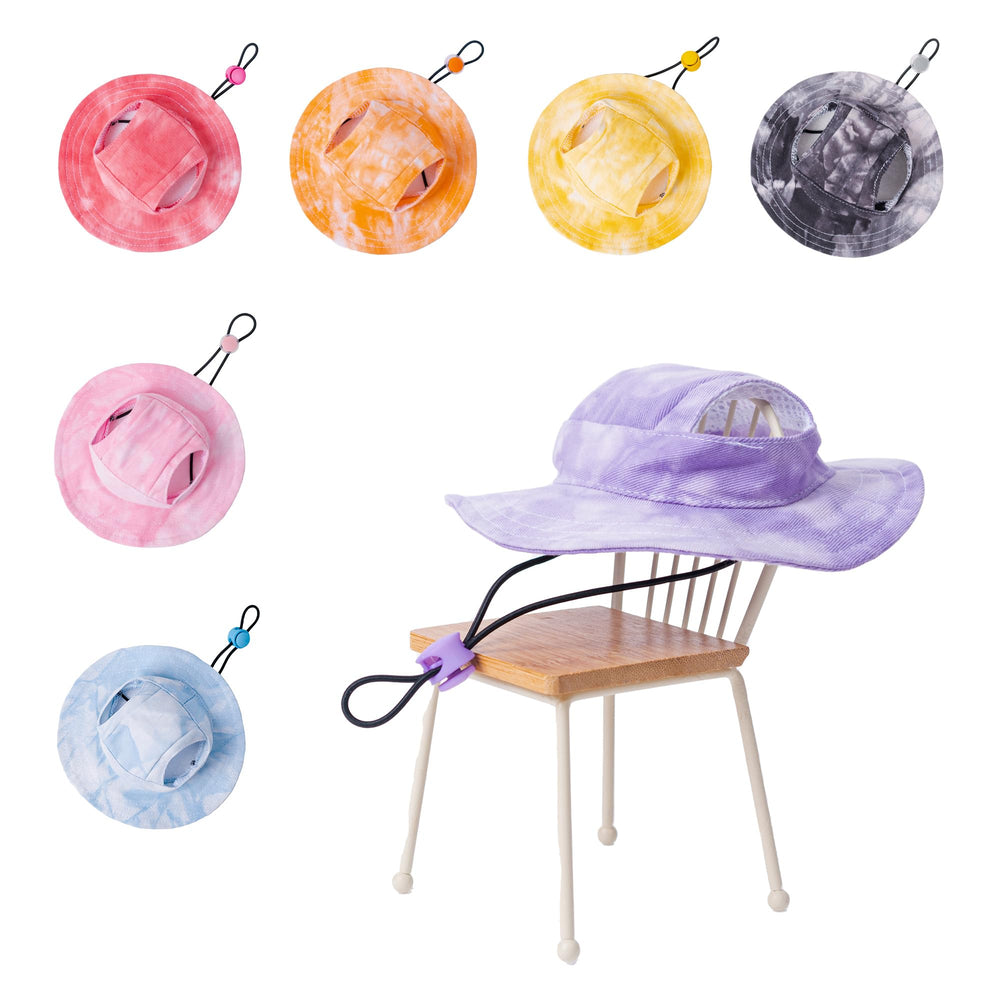 MIANHUATANG pet hat pink back view highlights adjustable drawstring for snug adjustment.