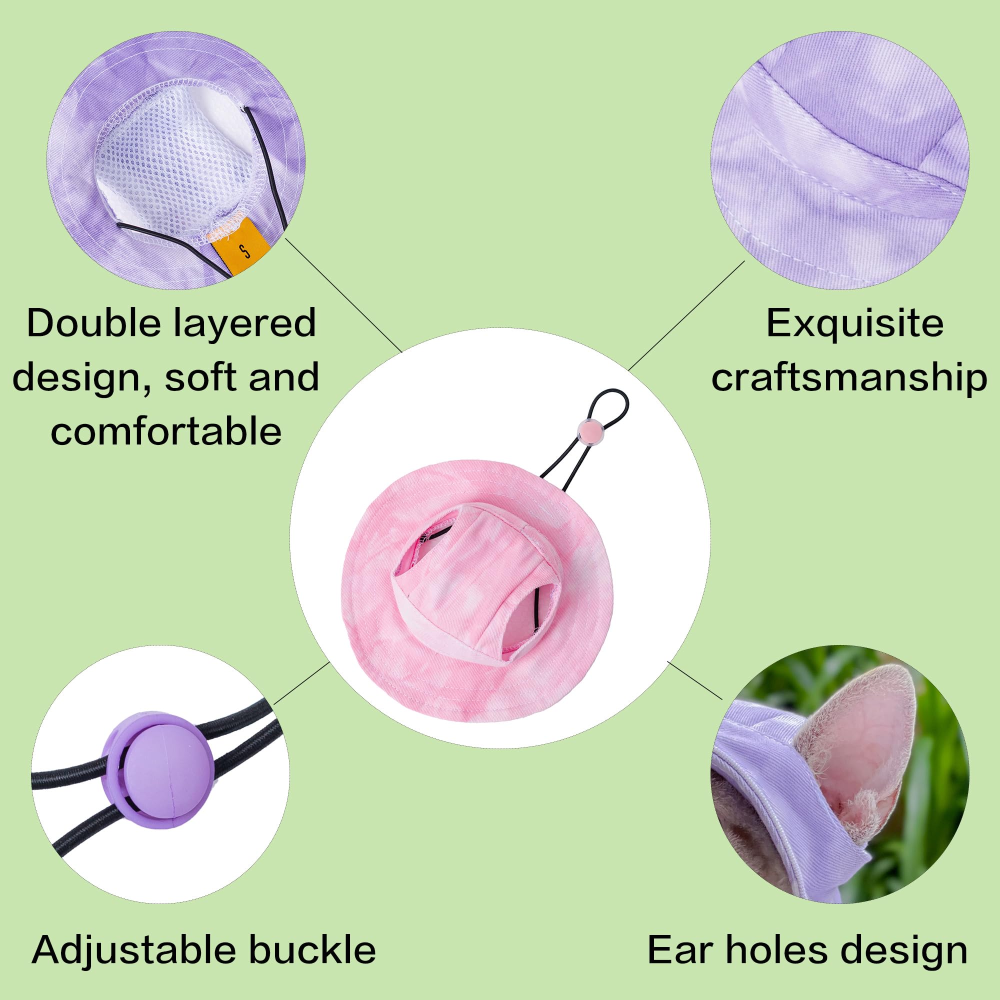 MIANHUATANG pet hat pink drawstring closeup shows durable fabric and fit.