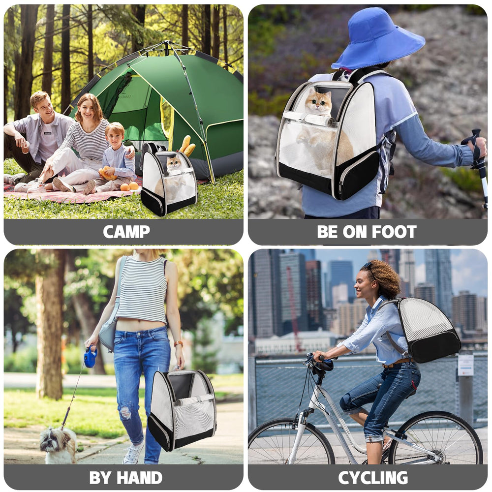 Miaoaws cat backpack carrier in-use image shows hands-free travel comfort.