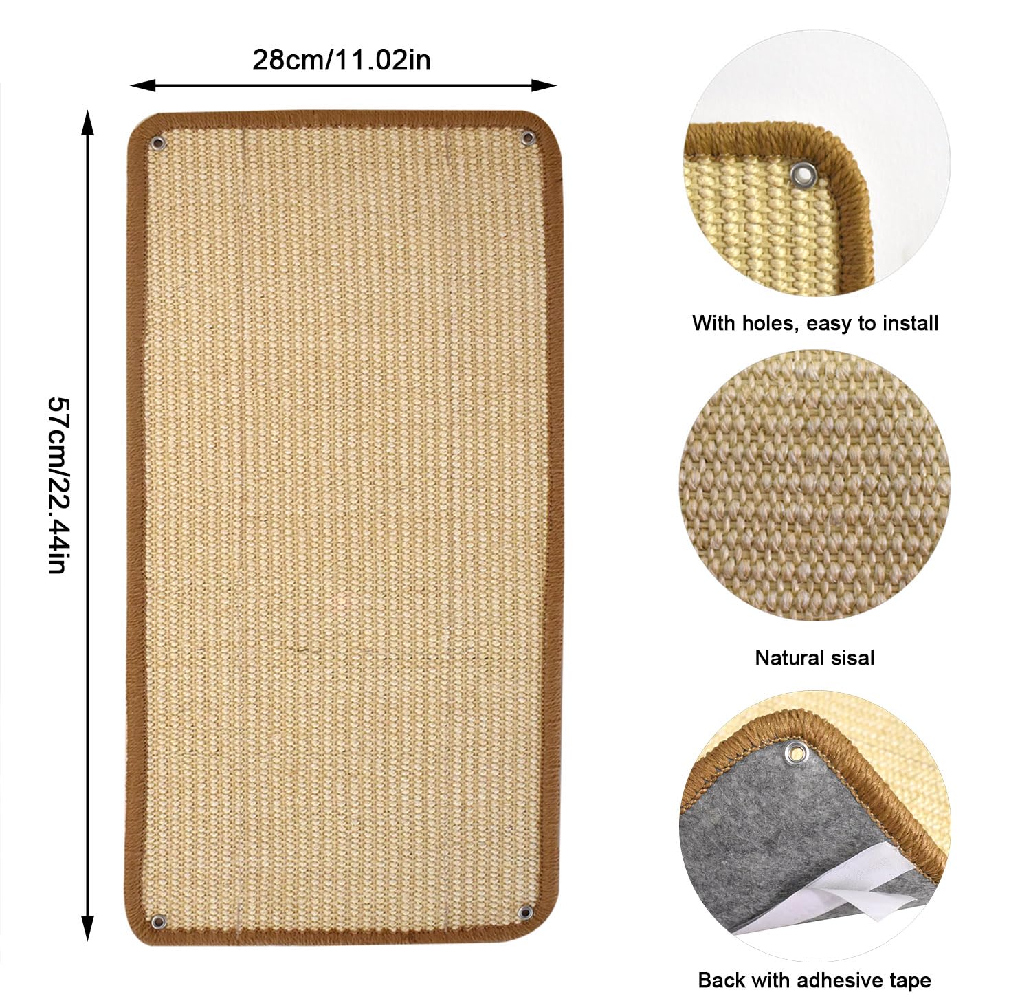 MIAOGE cat scratch mat beige wall mount closeup highlights textured sisal for scratching.