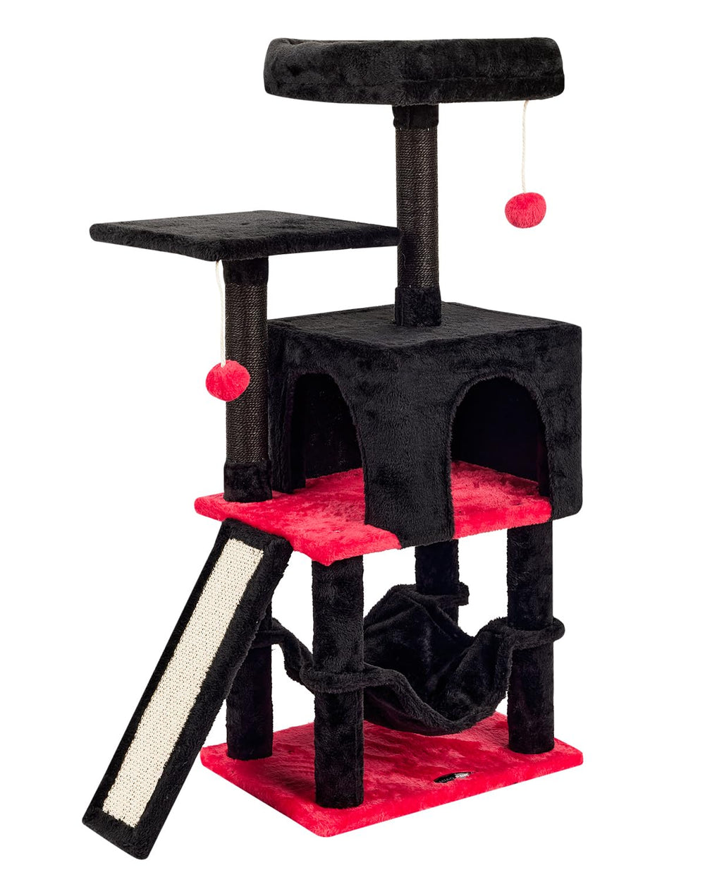MIAO PAW Gothic Cut Cat Tree coffin bed in red and black provides a cozy indoor retreat.