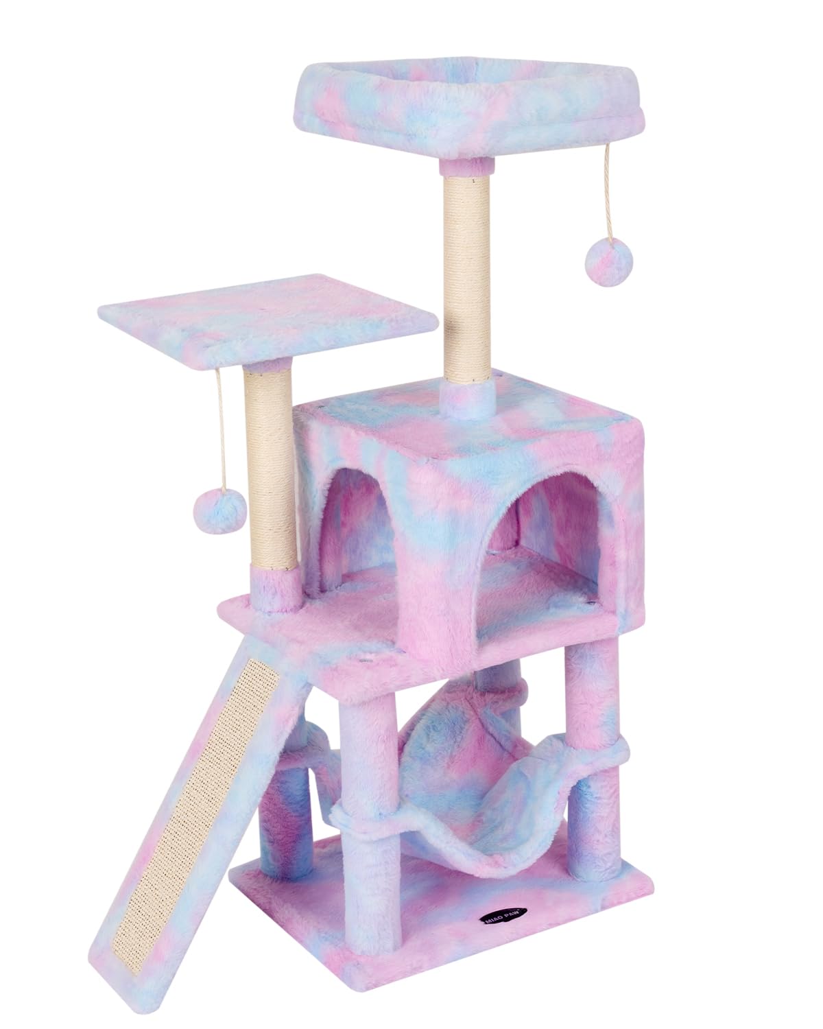MIAO PAW Rainbow Cat Tree hammock rest ideal for cat naps.