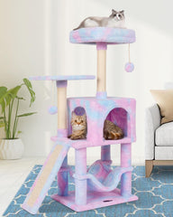 MIAO PAW Rainbow Cat Tree main view showing cozy perches for play.