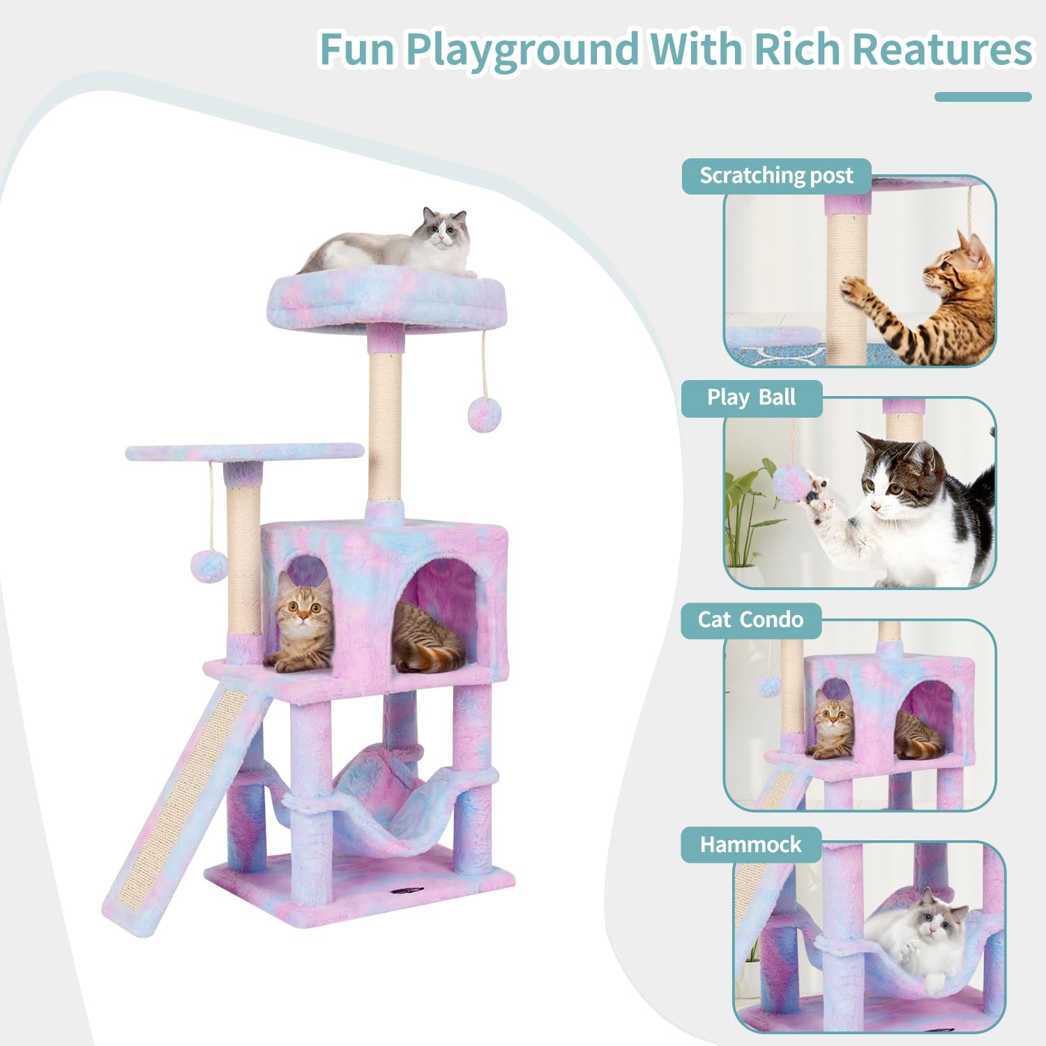 MIAO PAW Rainbow Cat Tree natural sisal post for scratching.