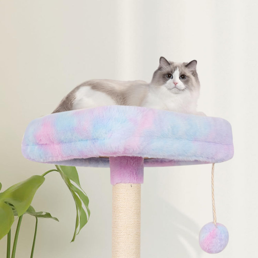 MIAO PAW Rainbow Cat Tree soft faux fur comfort for lounging.