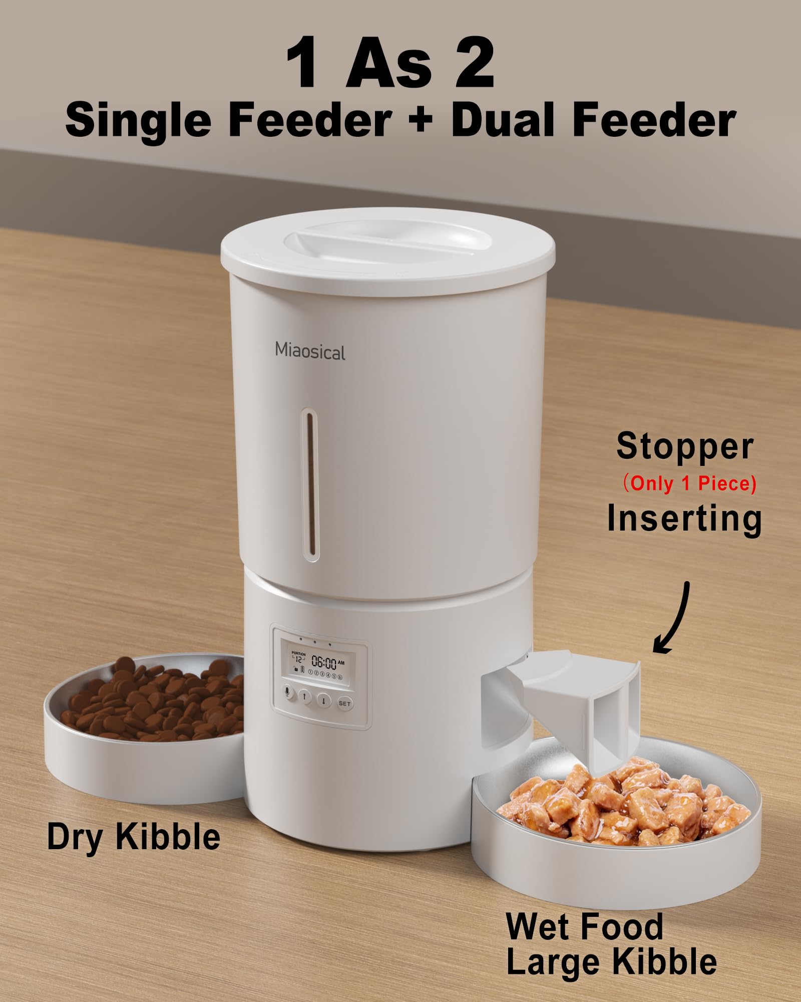 Miaosical dual-feeder dual bowls side view quiet operation