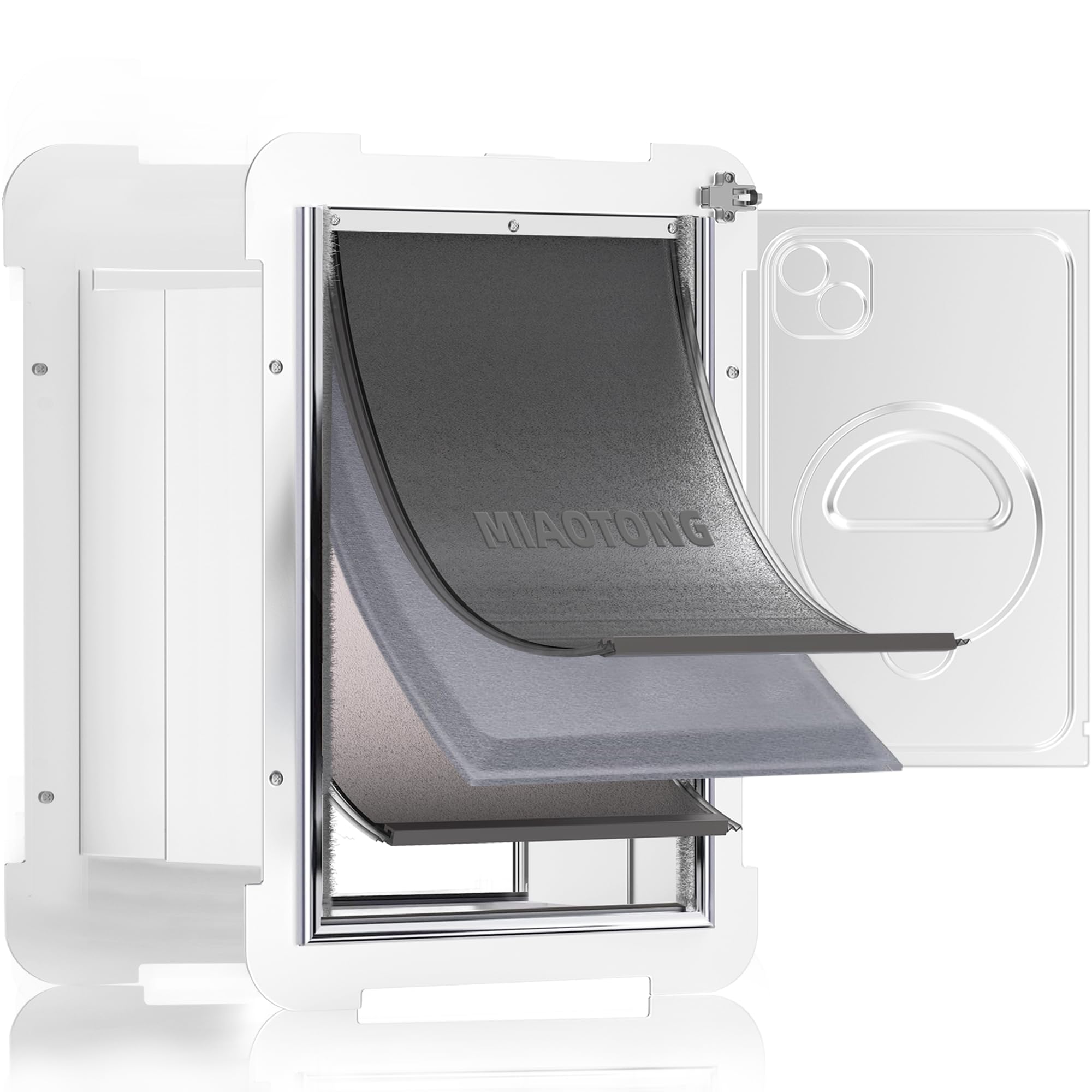 MIAOTONG 3-Flap Wall Cat Door frame shows precise fit for small pets