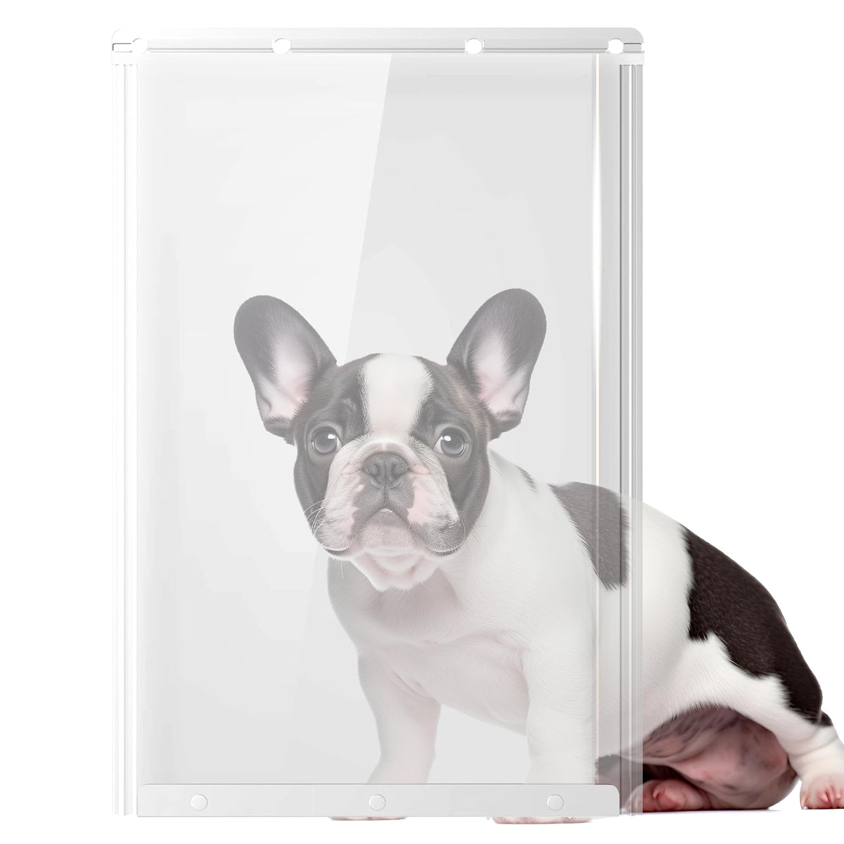 MIAOTONG dog door flap 10-5x15 clear closeup highlights durable weather-ready vinyl.