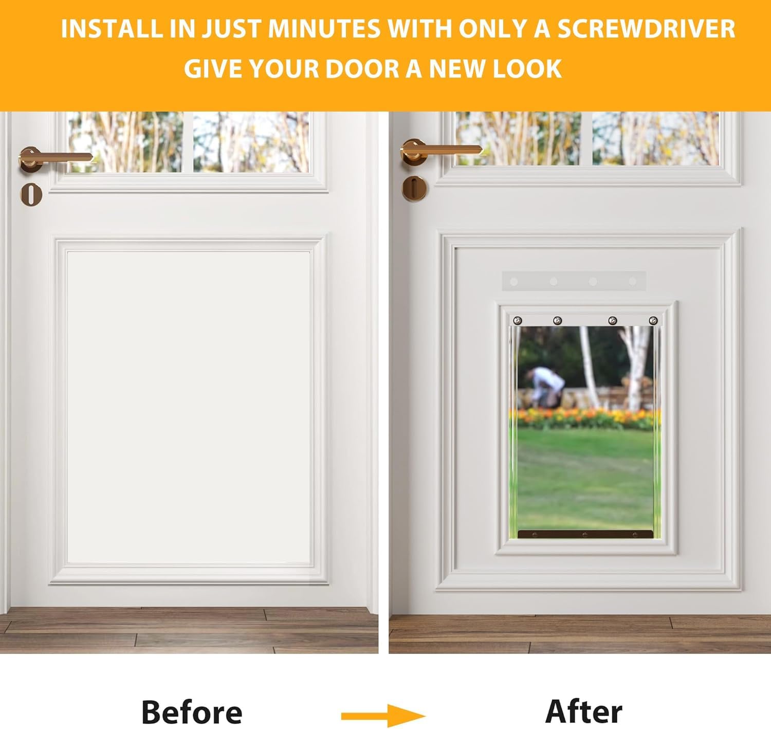 MIAOTONG dog door flap transparent mode illustrates monitoring during entry.