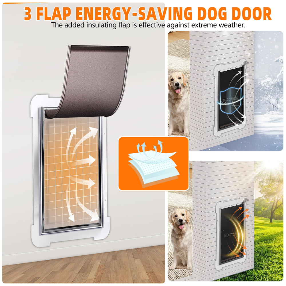MIAOTONG insulated dog door with double-flap design provides weather-ready protection