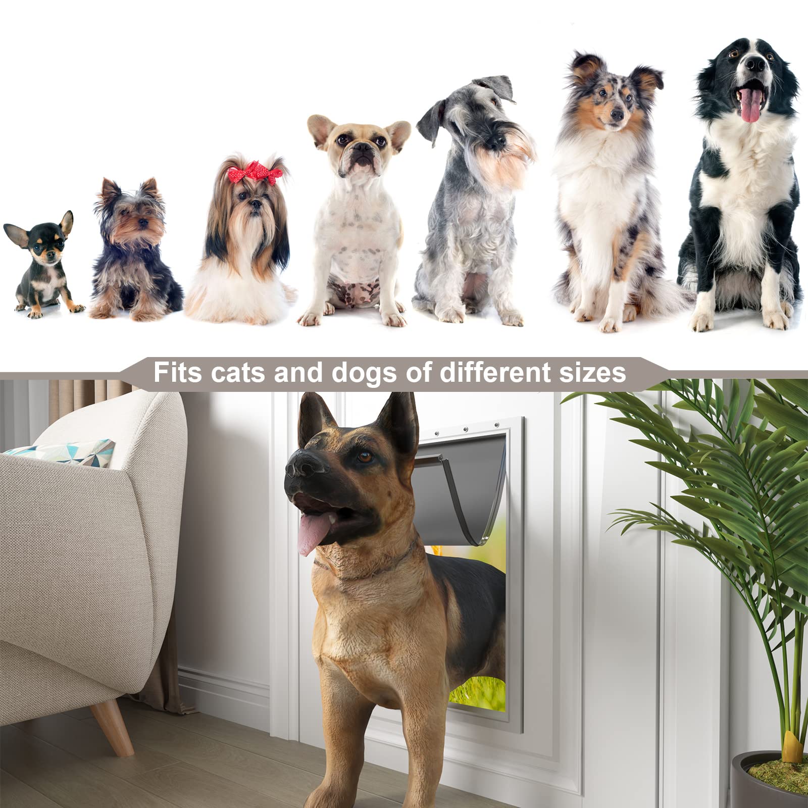 MIAOTONG dog door flap in use with PetSafe compatibility.