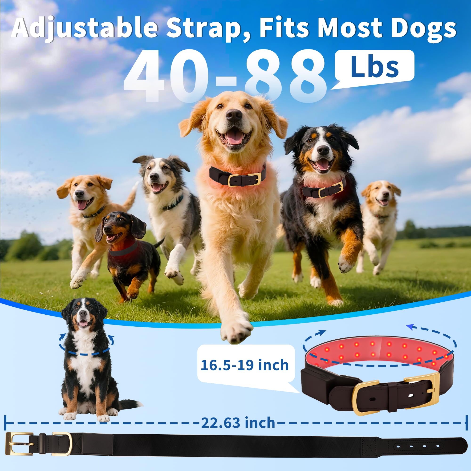 MIAOTONG red light therapy collar adjustable strap fits 16-19 inches.