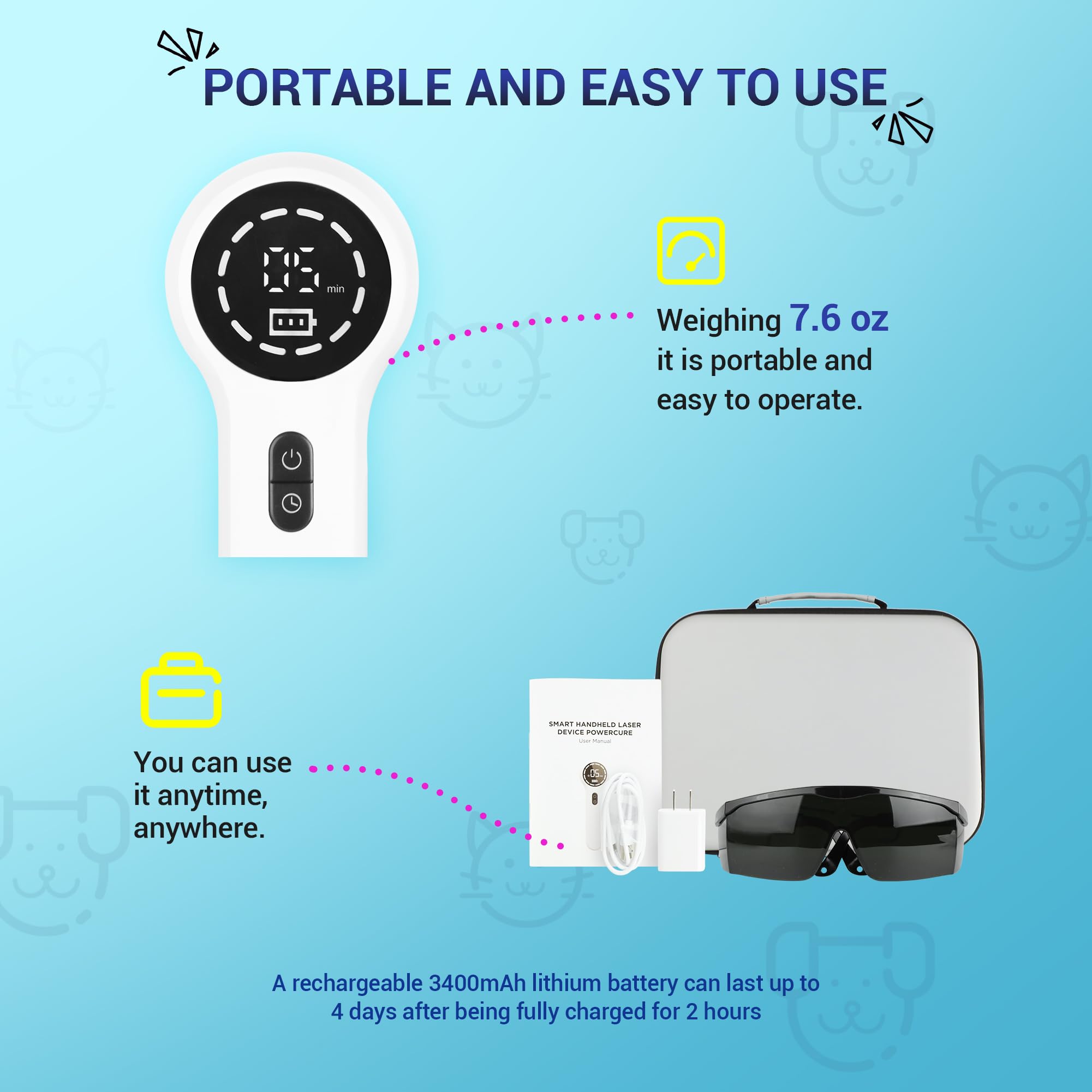 Mibest rechargeable battery-powered pet therapy laser for cordless convenience