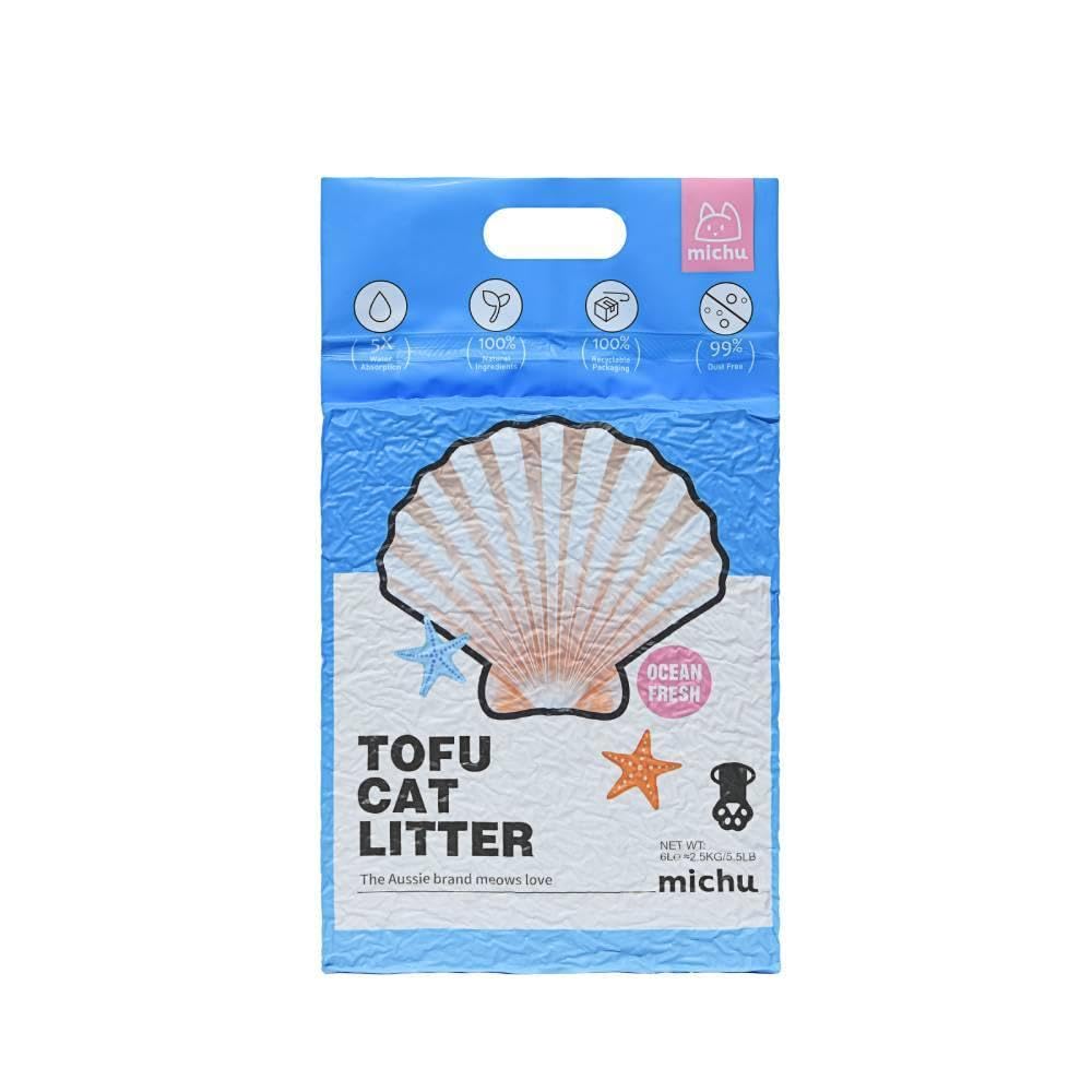 Michu Tofu Cat Litter two-pack bags front view for convenient storage.