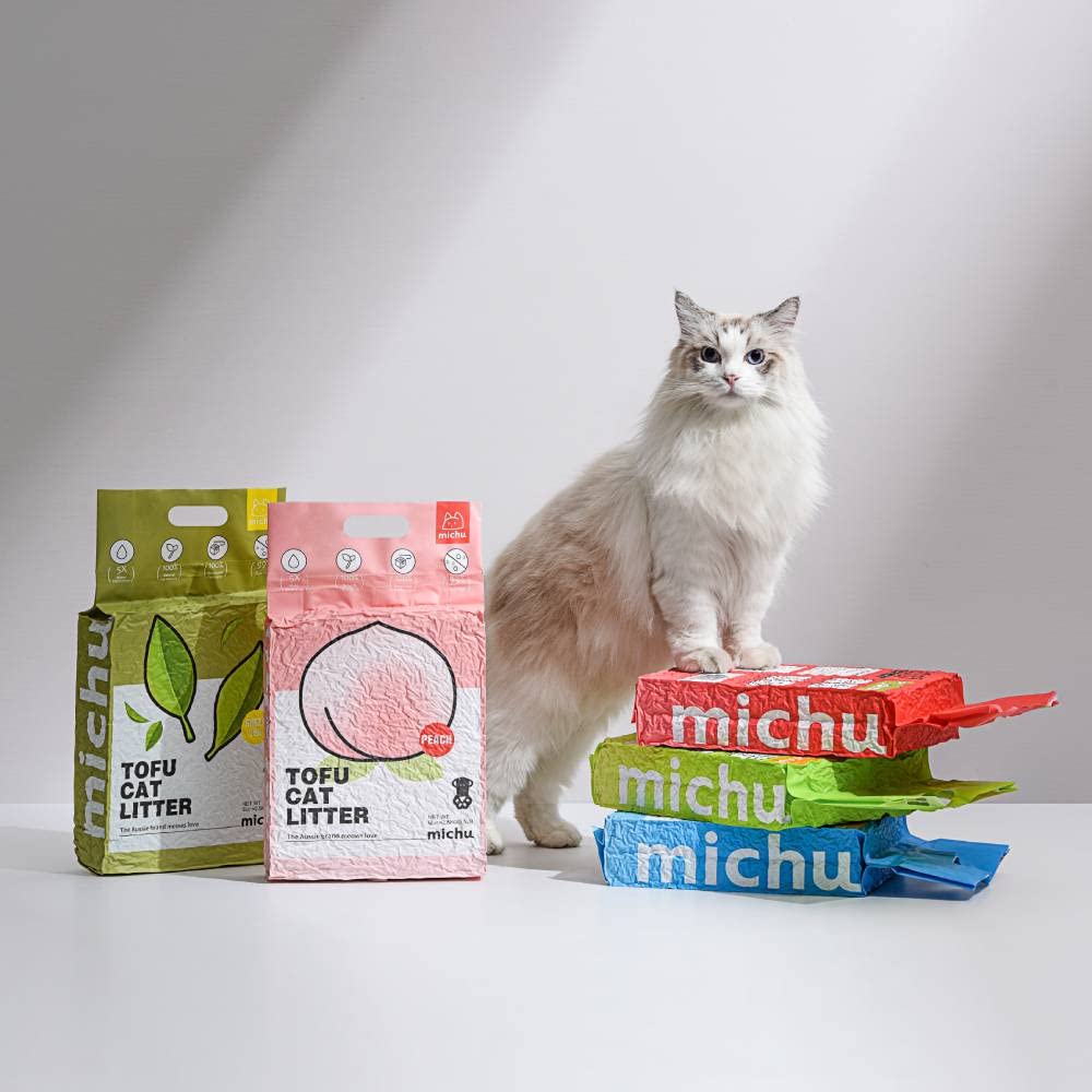 Michu Tofu Cat Litter is 100% natural and biodegradable from natural peas.