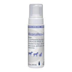 MiconaHex+Triz Mousse bottle for easy at-home antifungal skin care.