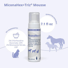 MiconaHex+Triz Mousse texture-closeup highlights silky mousse for gentle coat care.