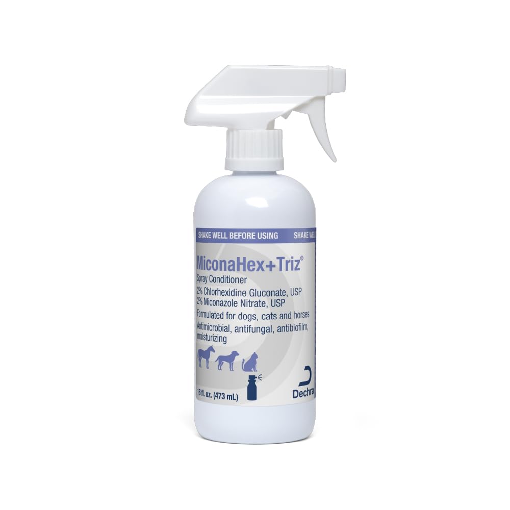 MiconaHex+Triz spray bottle demonstrates easy topical care for pets.