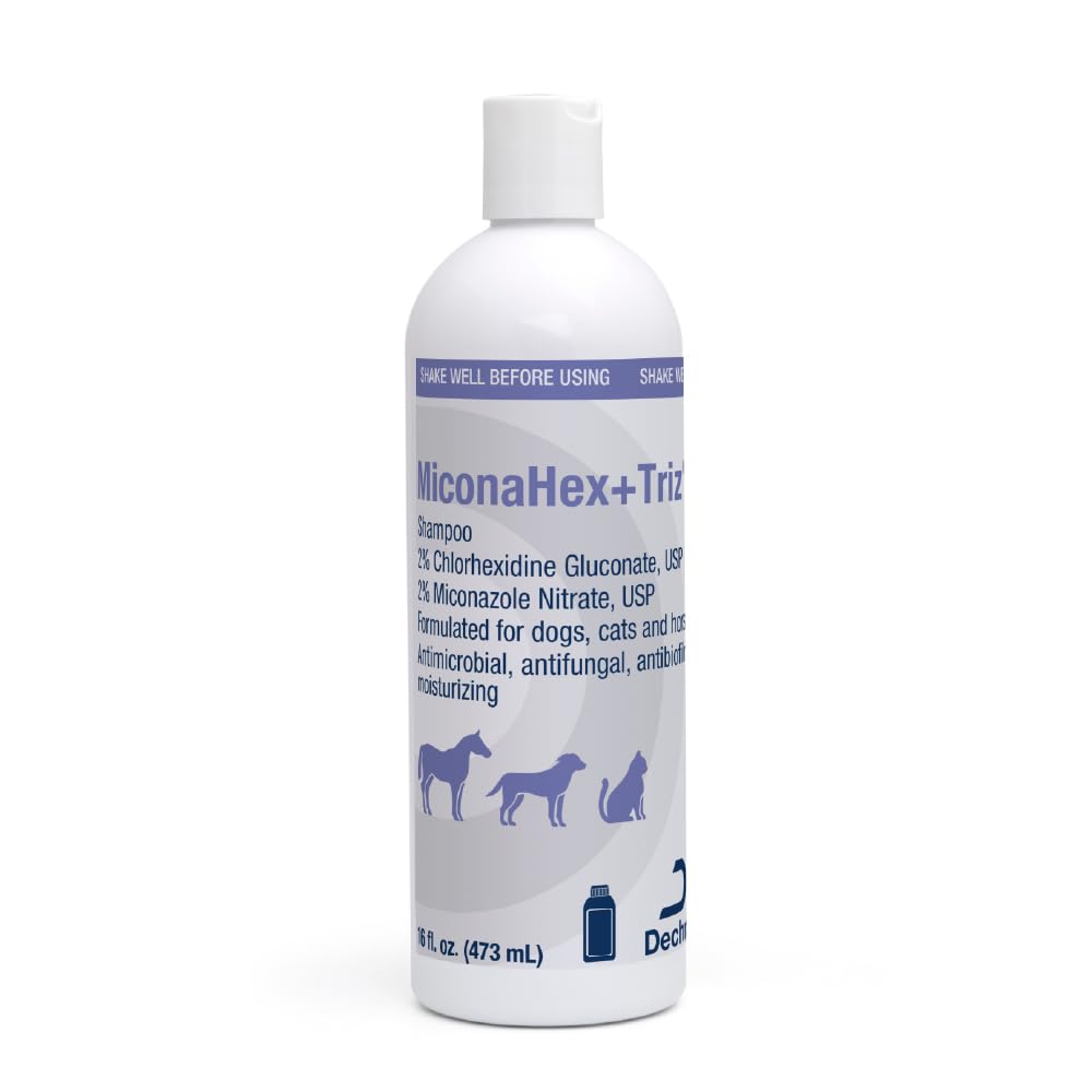 MiconaHex+Triz shampoo for dogs, fur close-up, supports skin comfort.