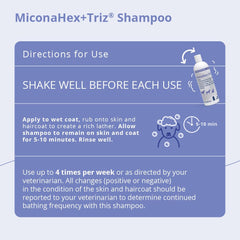 MiconaHex+Triz shampoo for horses, mane focus, supports skin health.