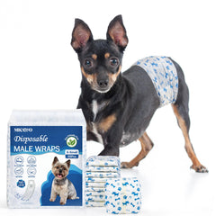 MICOOYO dog diapers XS pack shows 50-count packaging for easy at-home use