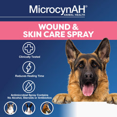 Microcyn AH wound spray on a dog injury, easy soothing application.