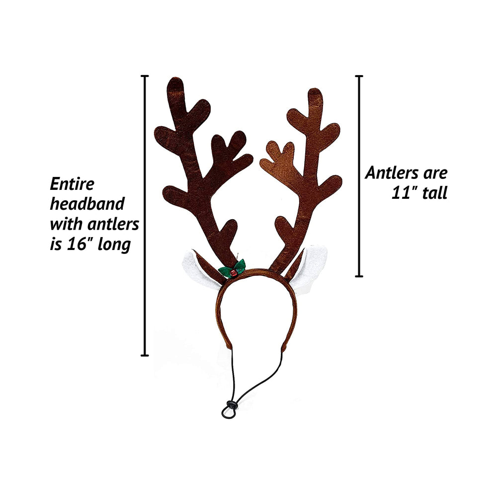 Midlee brown reindeer dog antlers headband with antlers detail.