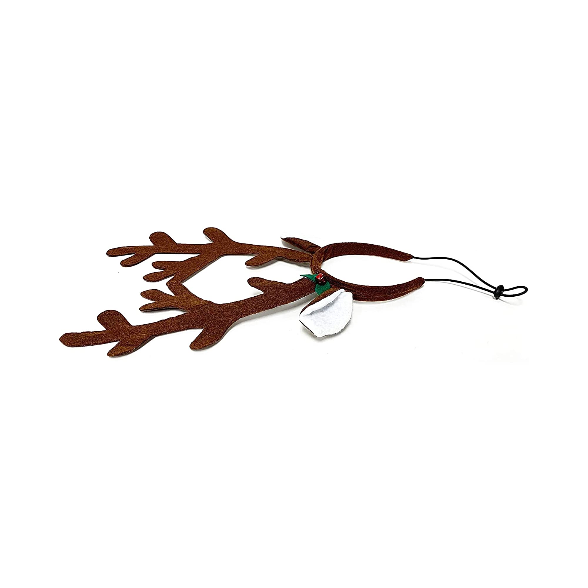 Midlee brown reindeer dog antlers headband side profile, secure fit for outdoor holiday walks.
