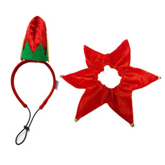 Midlee elf dog hat with bell neck band elastic chin strap keeps hat secure.