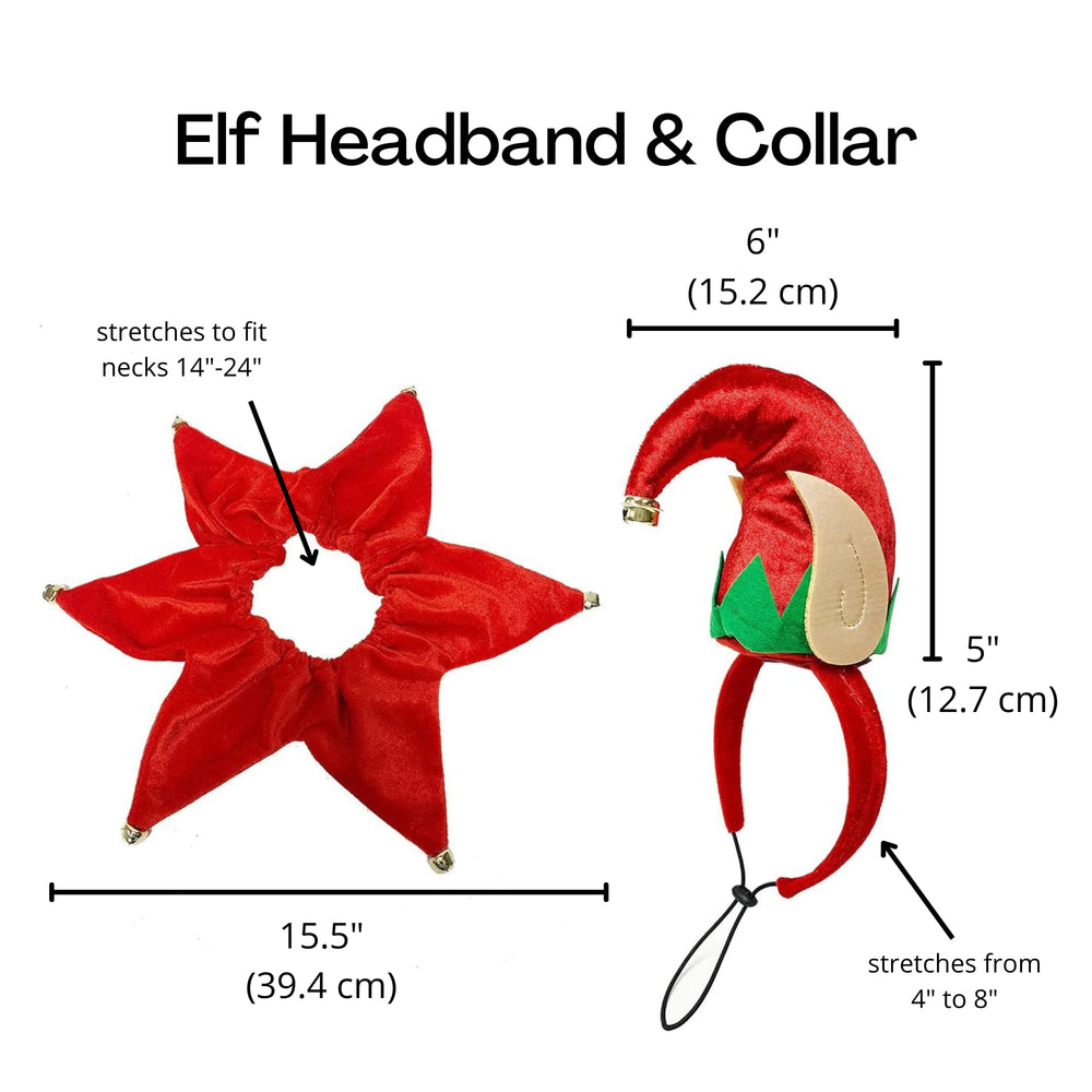 Midlee elf dog hat with bell neck band adds charm to festive family gatherings.