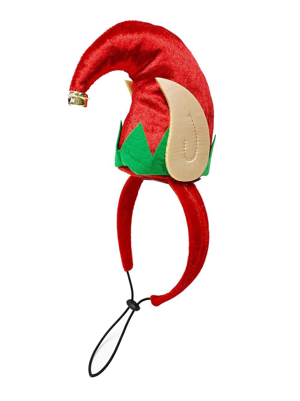 Midlee elf dog hat with bell neck band side view for adorable moments.