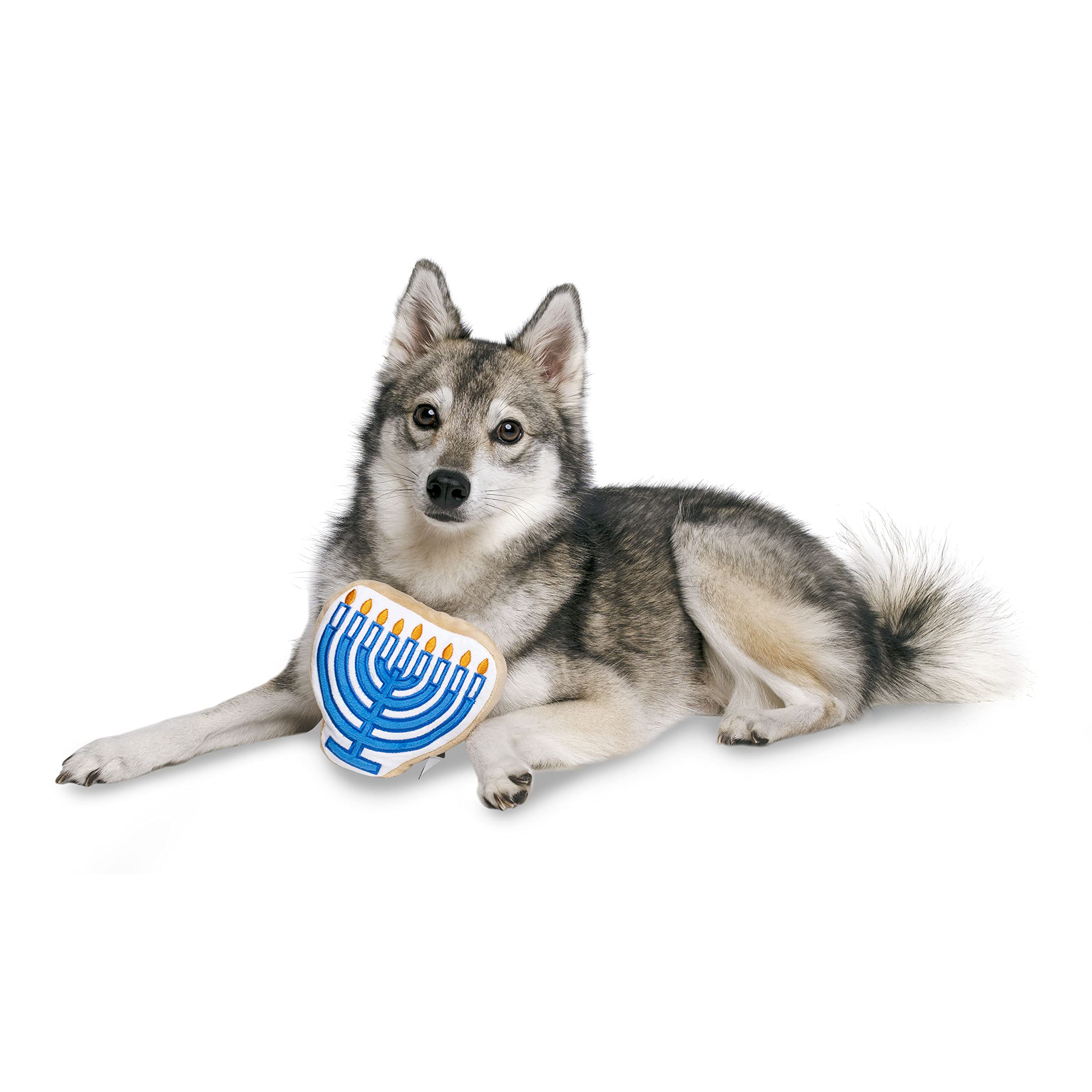 Midlee Menorah Sugar Cookie Dog Toy top-view shows large size for bigger dogs.