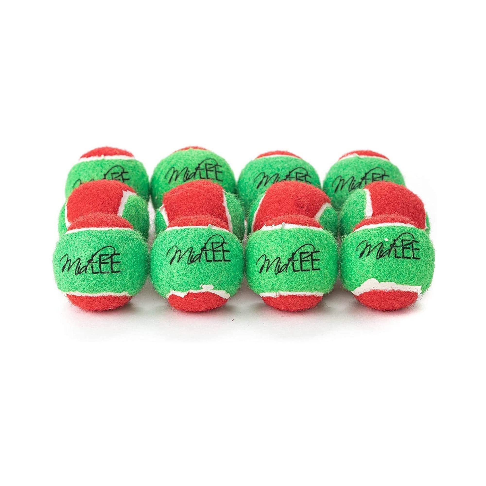 Midlee mini-squeaker Christmas ball closeup encourages playful fetch for small dogs.