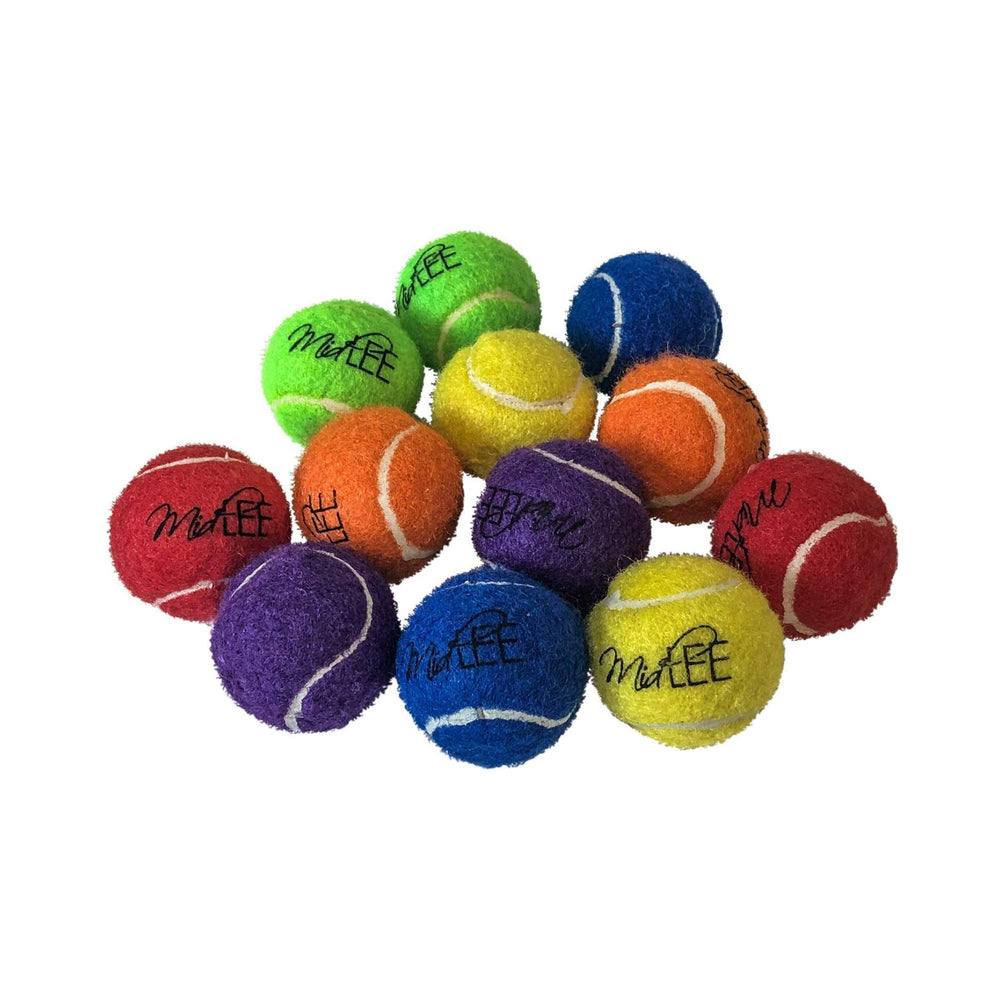 Midlee mini tennis balls with squeaker set of 12 showing color variety for engaging small-dog play.