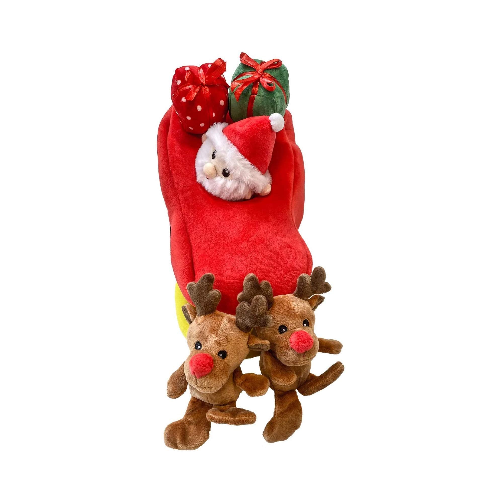 Midlee Santa Sleigh hidden presents image emphasizes squeaky rewards inside for interactive puzzle fun
