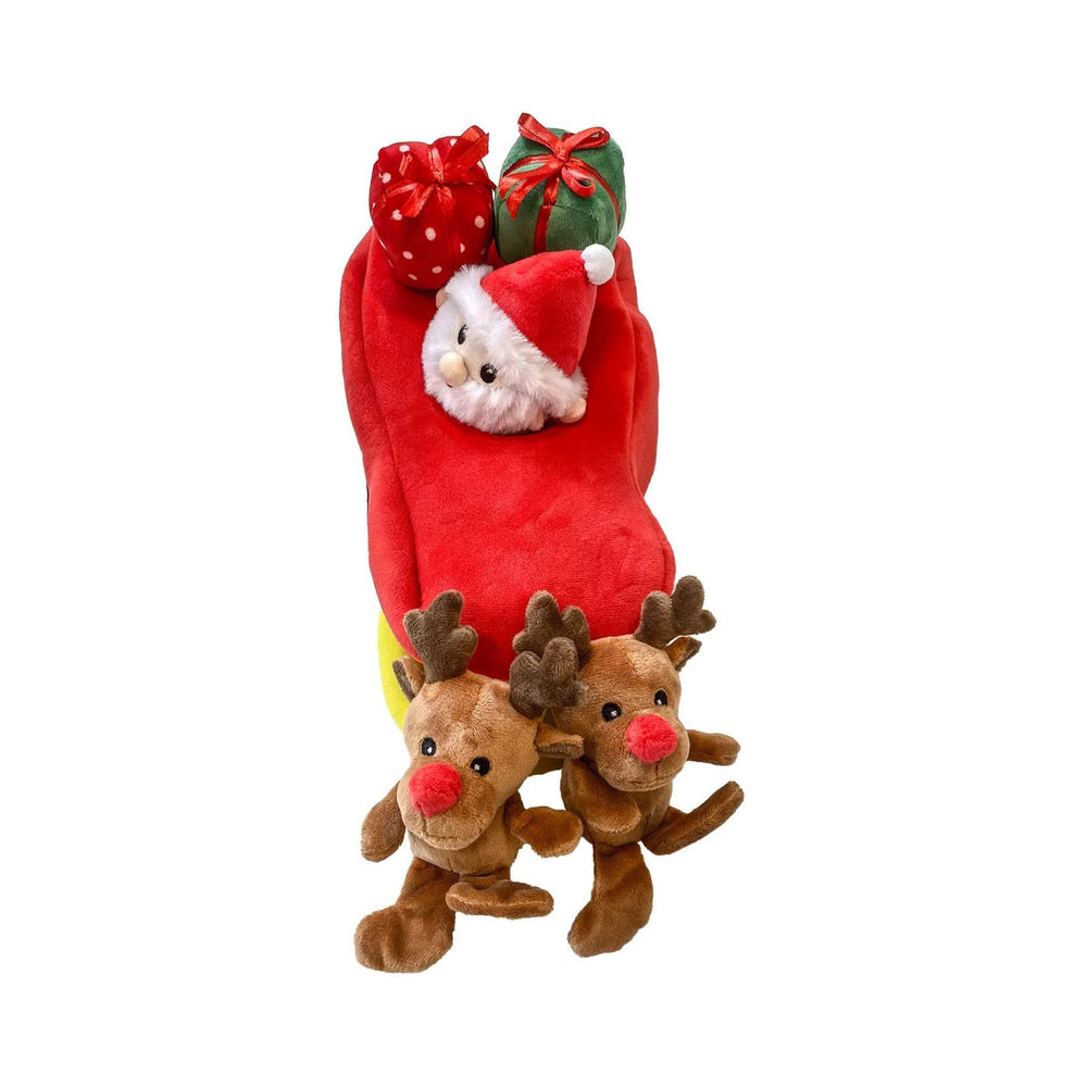 Midlee Santa Sleigh hidden presents image emphasizes squeaky rewards inside for interactive puzzle fun