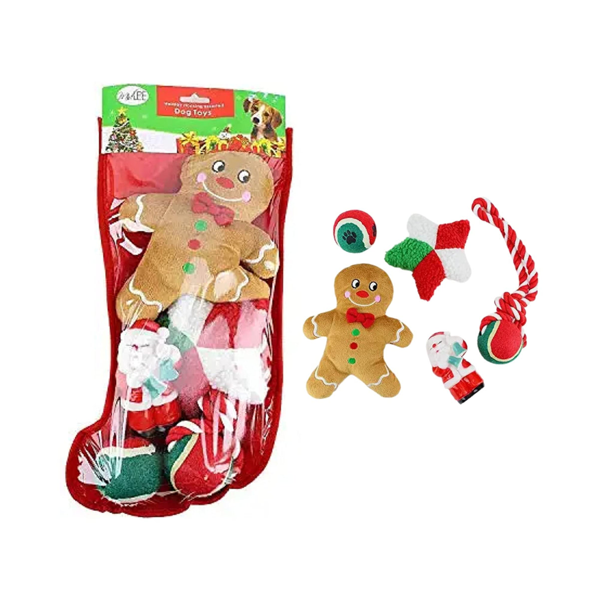 Midlee Toy Filled Christmas Dog Stocking shown for festive holiday gifting.