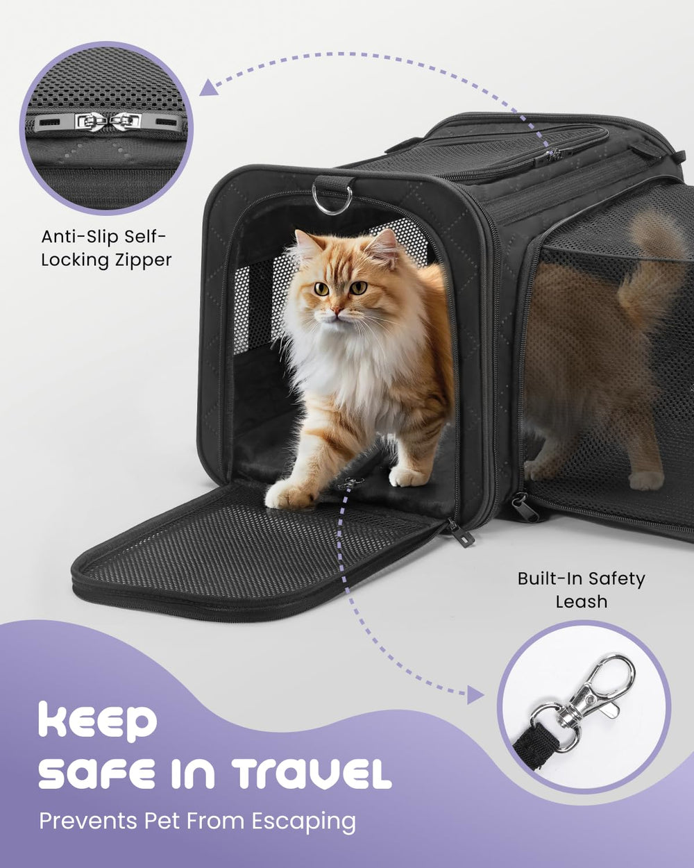 MIDOG anti-slip zipper enhances security and helps prevent accidental escapes during transit