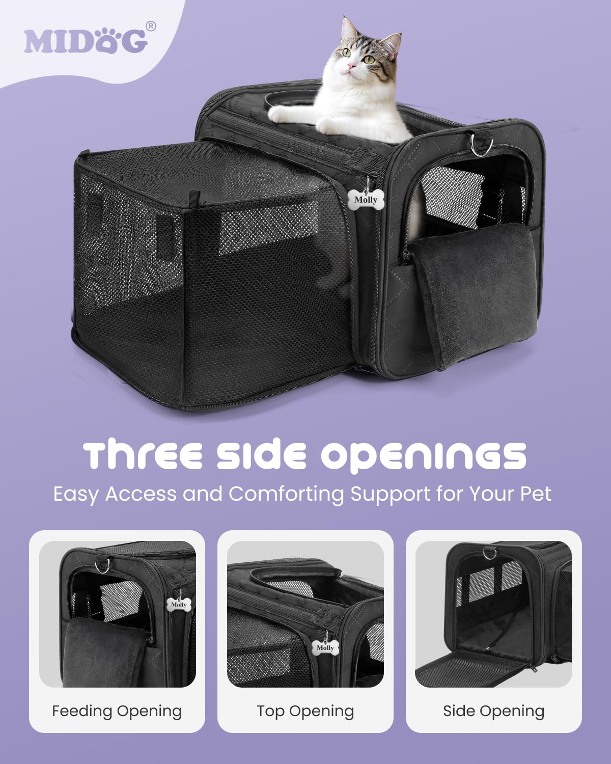 MIDOG cat carrier breathable window improves visibility and reduces travel anxiety