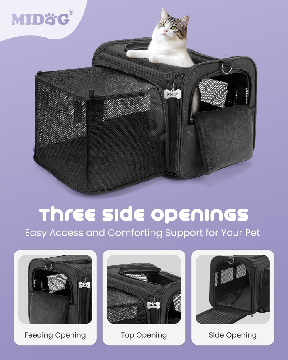 MIDOG cat carrier breathable window improves visibility and reduces travel anxiety